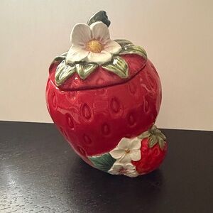 Strawberry Ceramic Jar with Floral Design